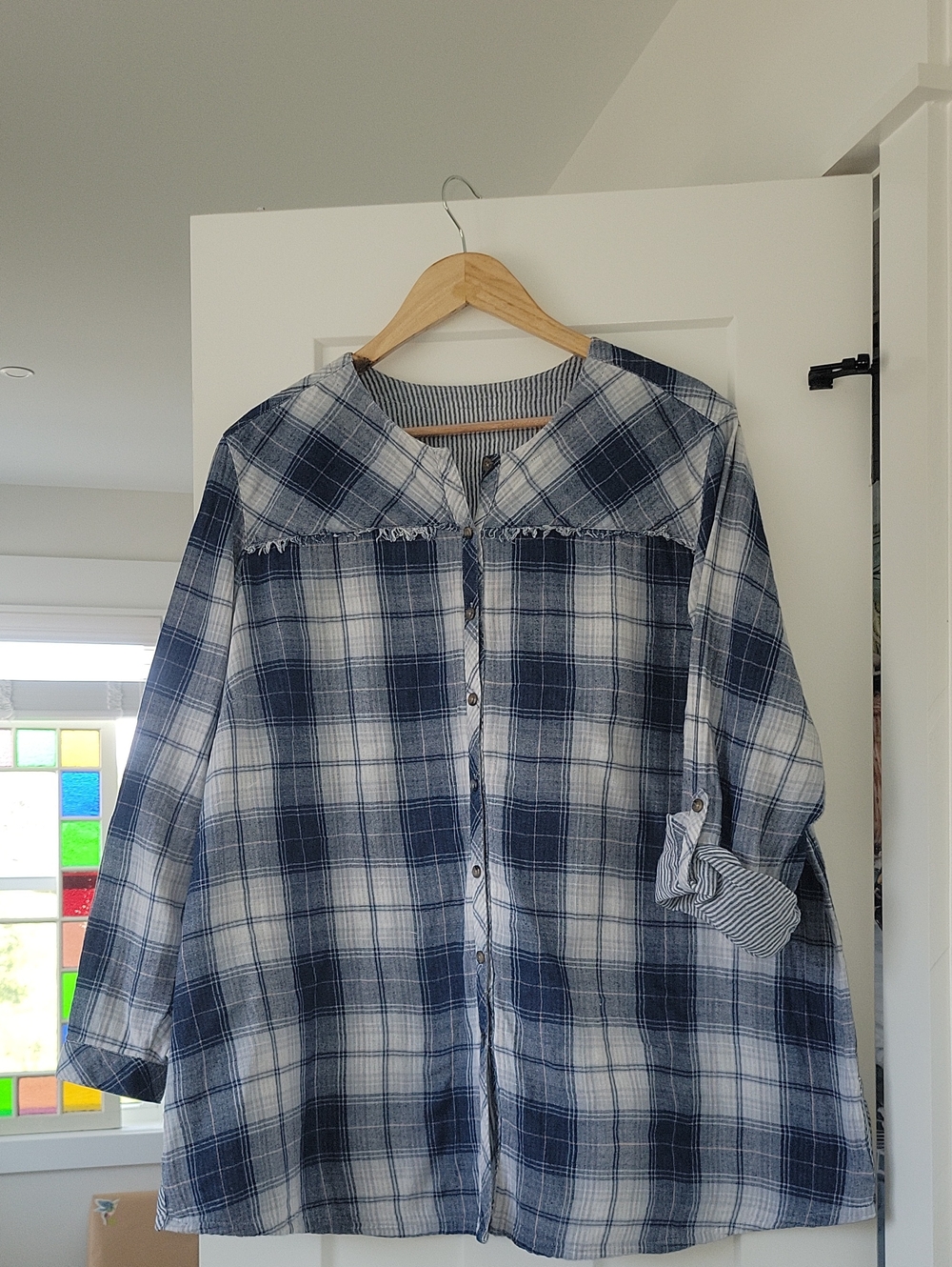 J. Jill Denim Collection Blue and White Plaid Button-Front Cotton Shirt